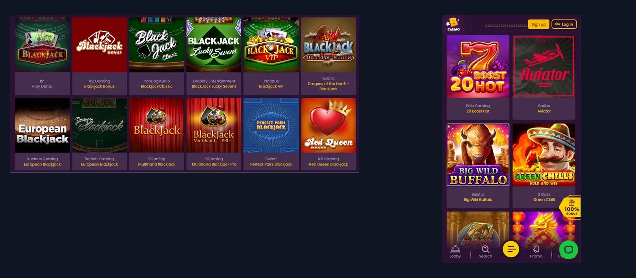 Bizzo Casino — schermata della piattaforma